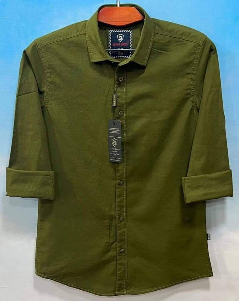 Men's Long Sleeve Solid Shirt olive- 06 (P-243)
