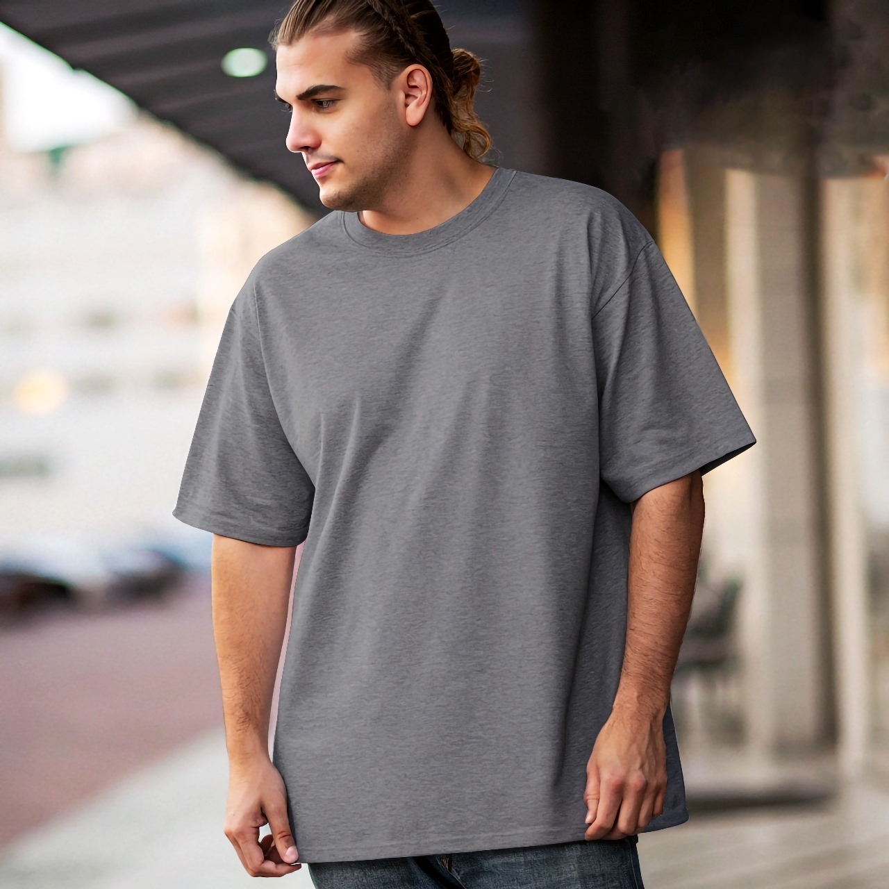 Solid Drop-Sholder Grey with costomized DTF Print | Lycra Drop knitting dyeing (P-1984)