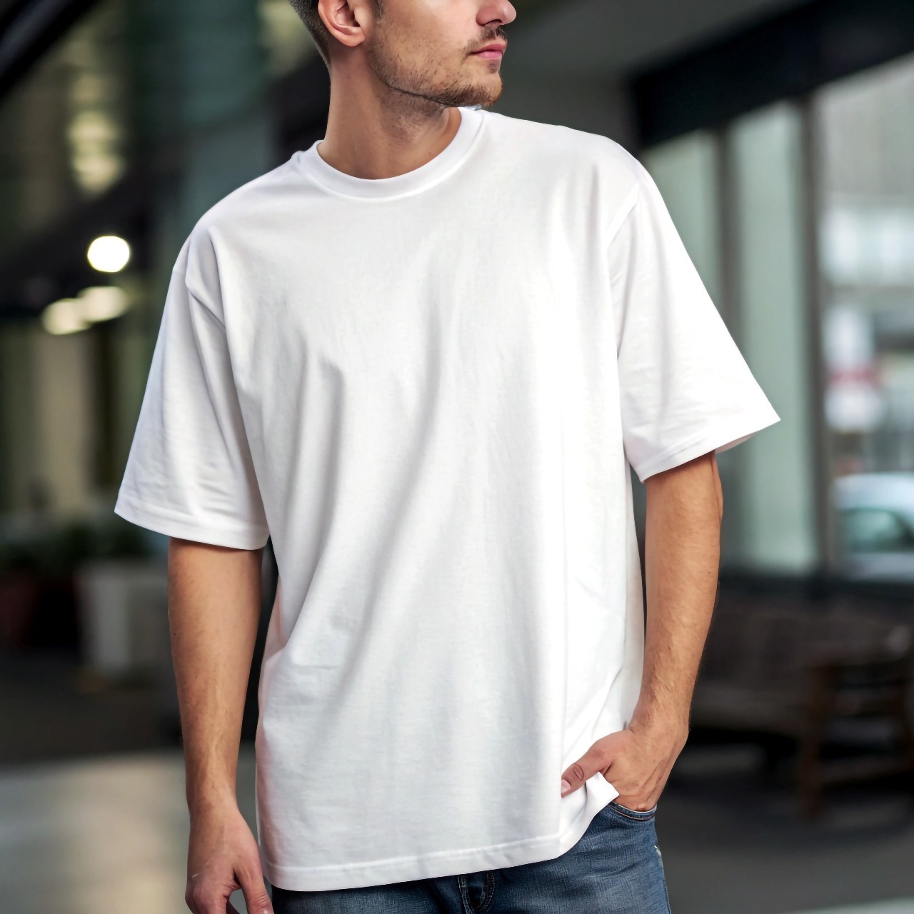 Solid Drop-Sholder White with costomized DTF Print | Cotton Drop Knitting Dyeing (P-1990)