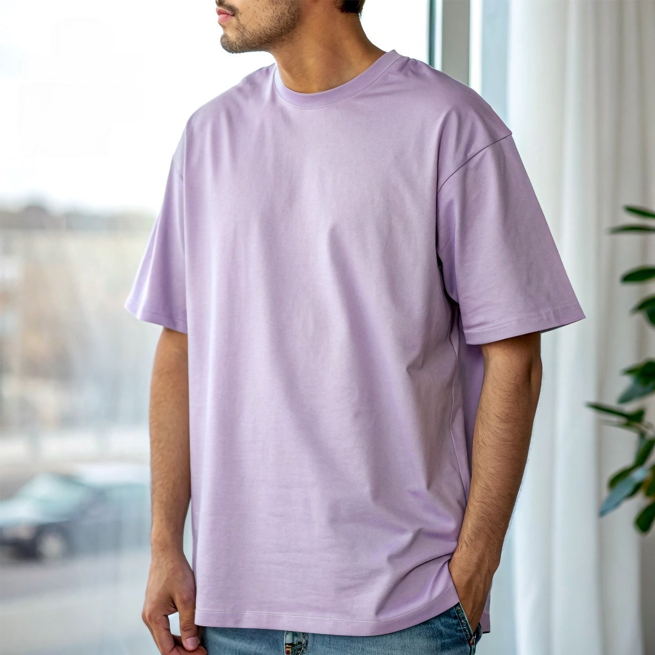 Solid Drop-Sholder Purple with costomized DTF Print | Lycra Drop knitting dyeing (P-1997)